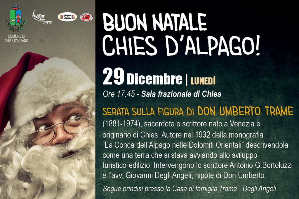 Il 29 dicembre a Chies d’Alpago una serata dedicata a don Umberto Trame, sacerdote e studioso. Interventi di Antonio G. Bortoluzzi e del nipote Giovanni Degli Angeli.